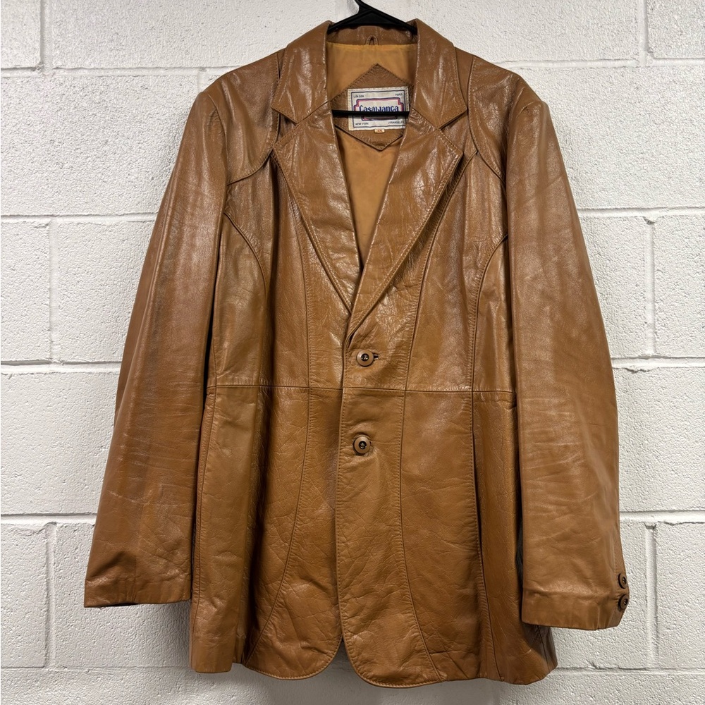 CASABLANCA Vintage Rare 1970’s Camel Tan Men’s Leather Jacket Size 44 (Medium)